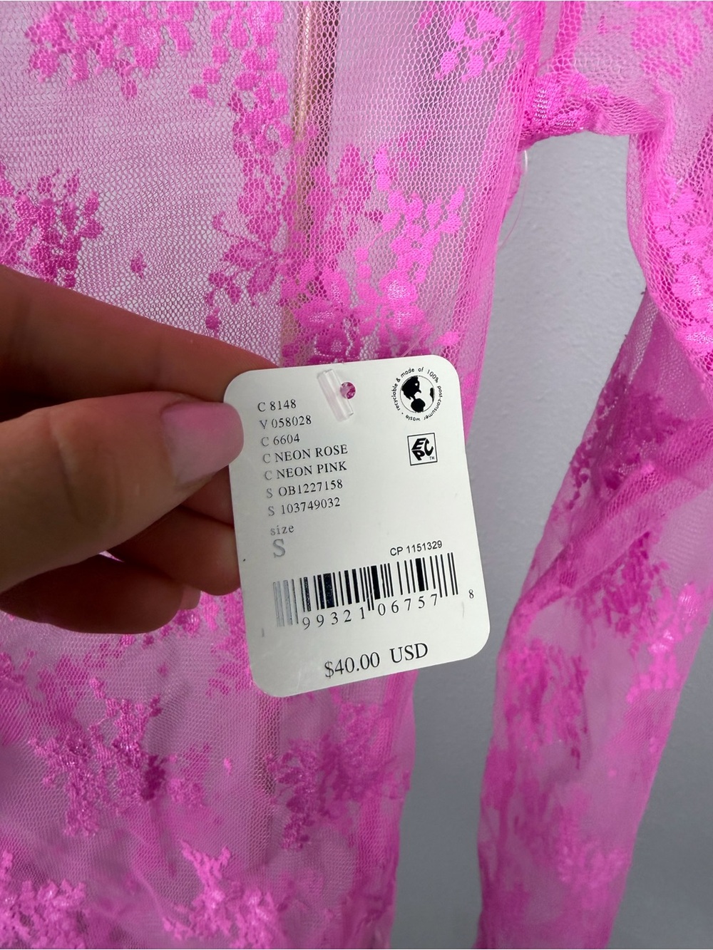 NWT SOLD OUT Free People Lady Lux Neon Pink Lace Mesh Layering Top S - Picture 4 of 7